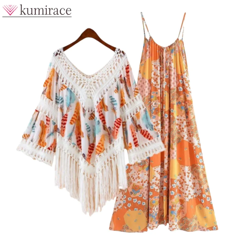 Spring And Summer Full Set Women's 2024 New Ethnic Storm Semitic Style Top Seaside Slimming Dress Two Piece Set For Woman