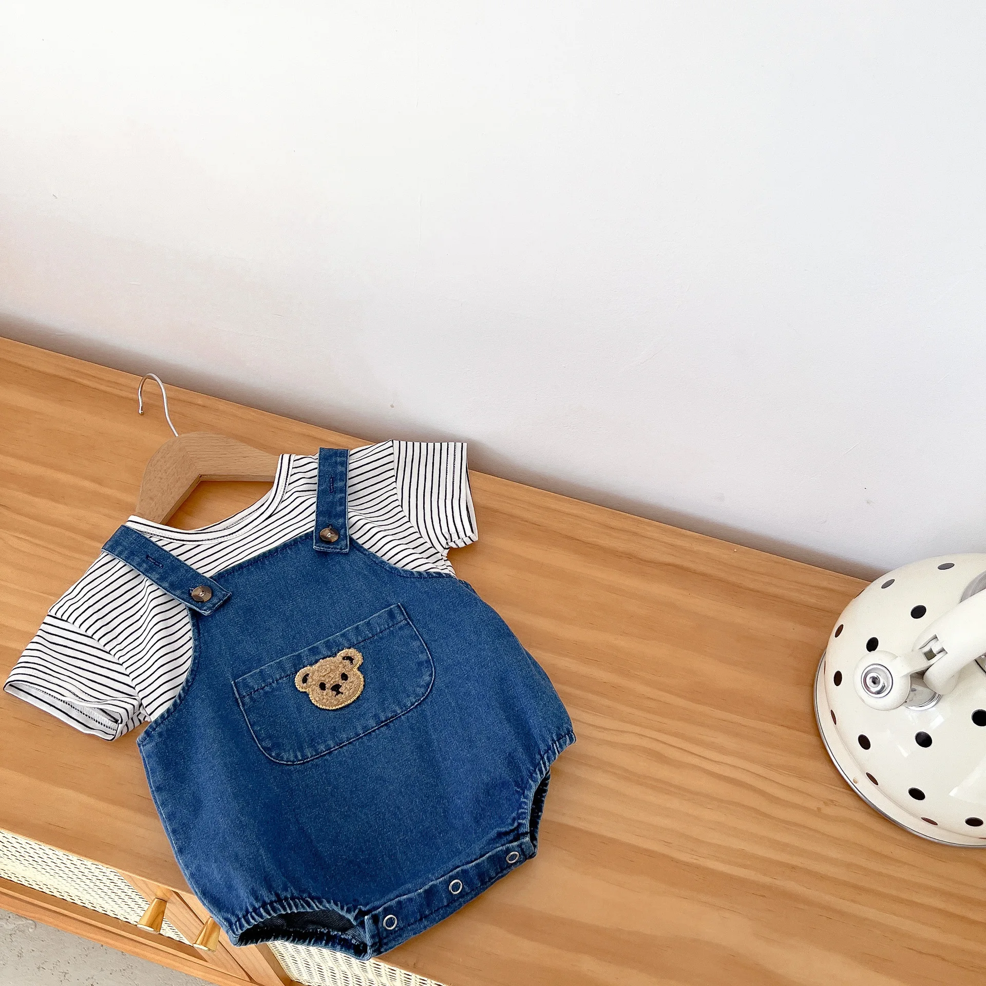 MILANCEL 2022 Summer Baby Clothing Set Toddler Girls Striped Tee and Denim Bodysuits 2 Pcs Boys suits baby floral clothing set