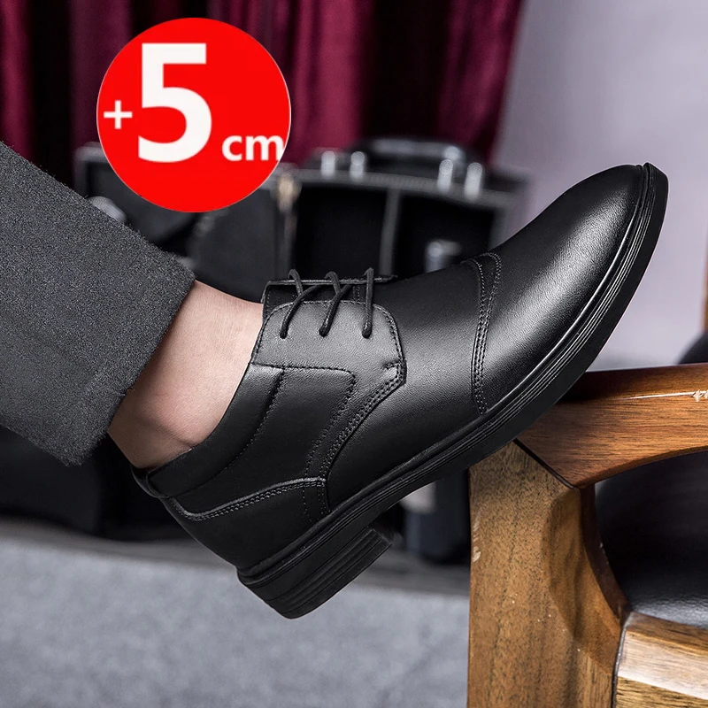 Hidden Heel 7CM Cow Leather Men Shoes Office Work Elevator Shoes Brand Man Business Oxfords Footwear Casual Lift Sneakers