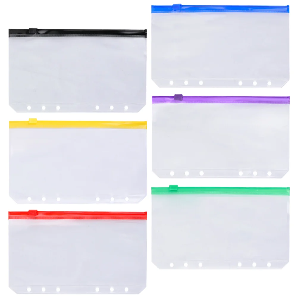 

6 Pcs Colorful Zipper Bag Clear Pencil Binder Clips File Storage Bags Compression