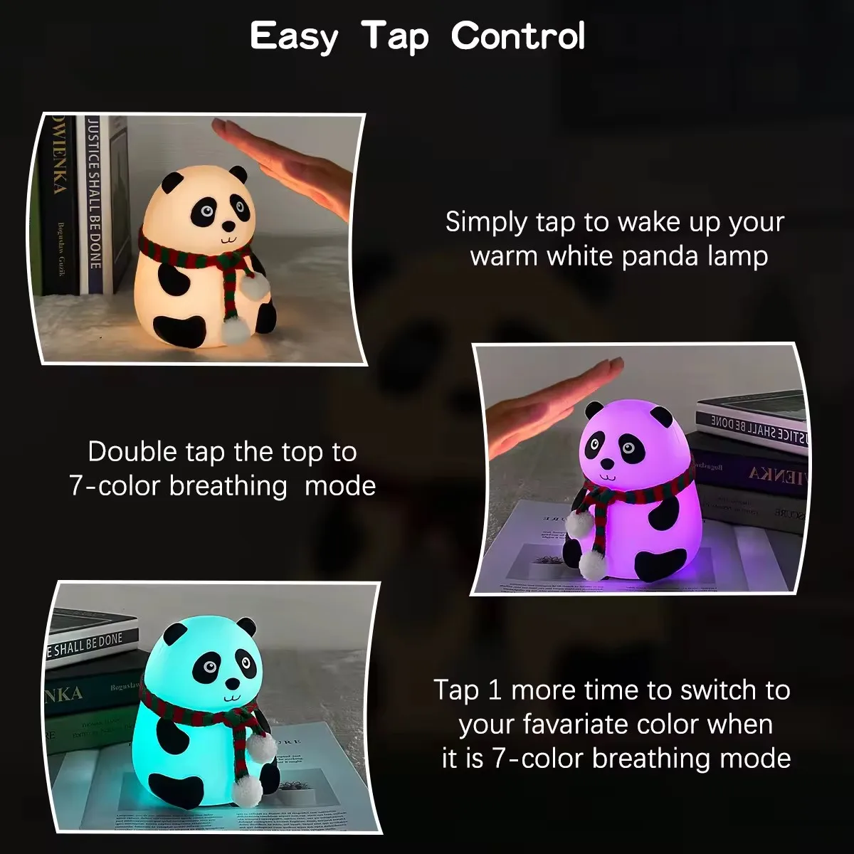 Panda Shape Silicone Night Light Usb Silicone Touch Table Lamp Rechargeable Led Panda Night Light