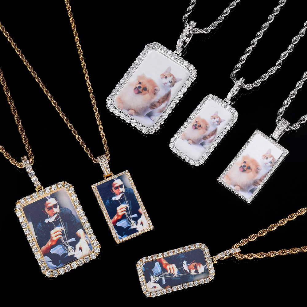 Custom Hip Hop Jewelry Personalized Rectangle Picture Pendant Necklace Iced Square Memory Photo Necklace For Women Jewelry