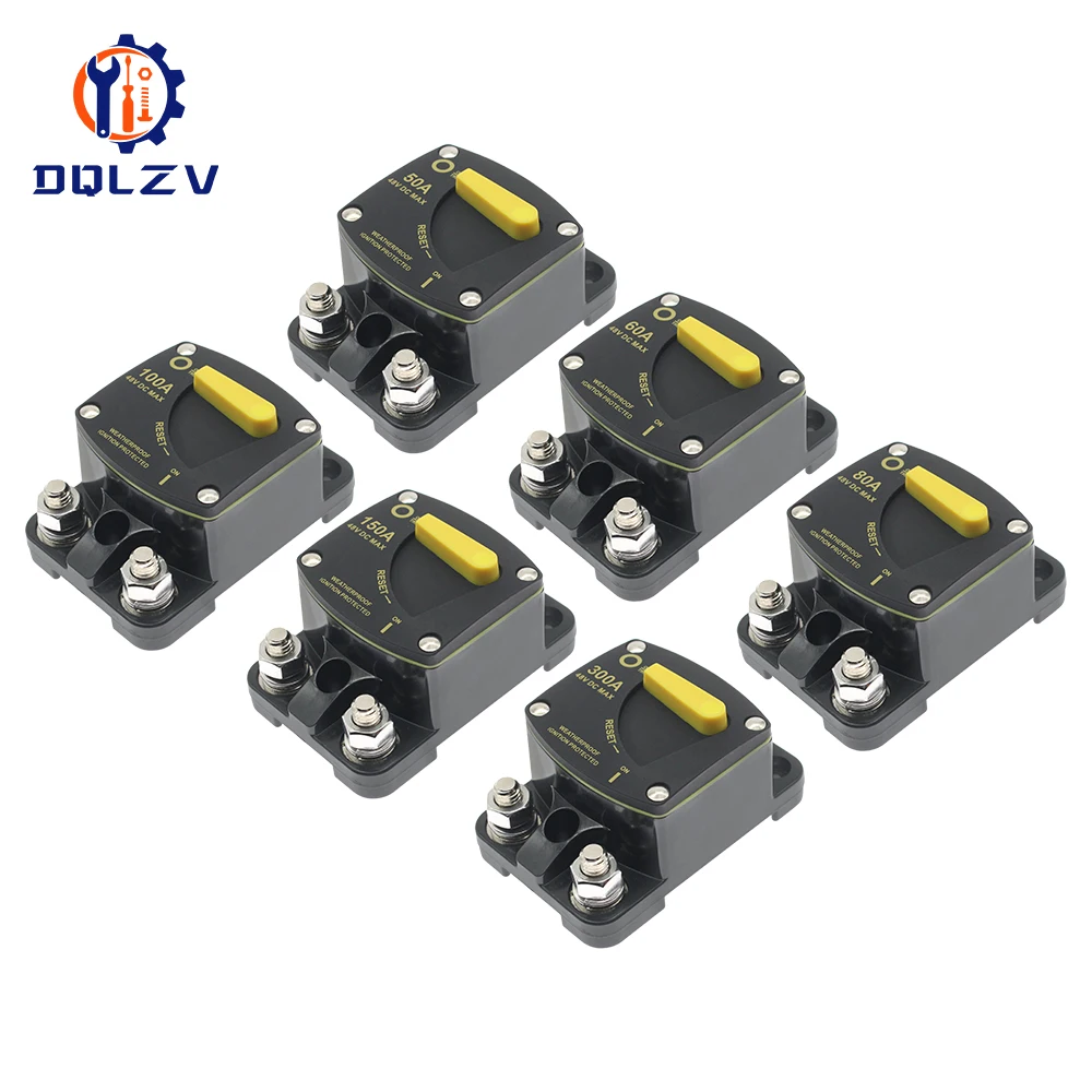 Waterproof DC Circuit Breaker Fuse Reset for Car Audio Amplifiers, 12-48V