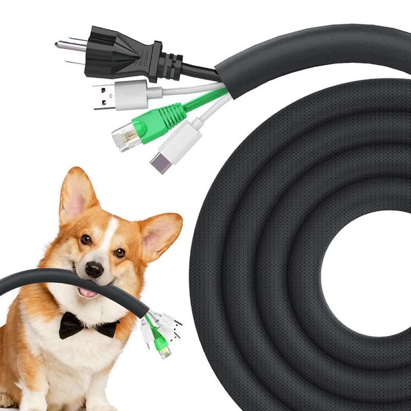 10Ft Cord Protector For Pets 1/2Inch Cable Sleeve Keeps Wires Safe From Dog And Cat Chewing pet cord protector