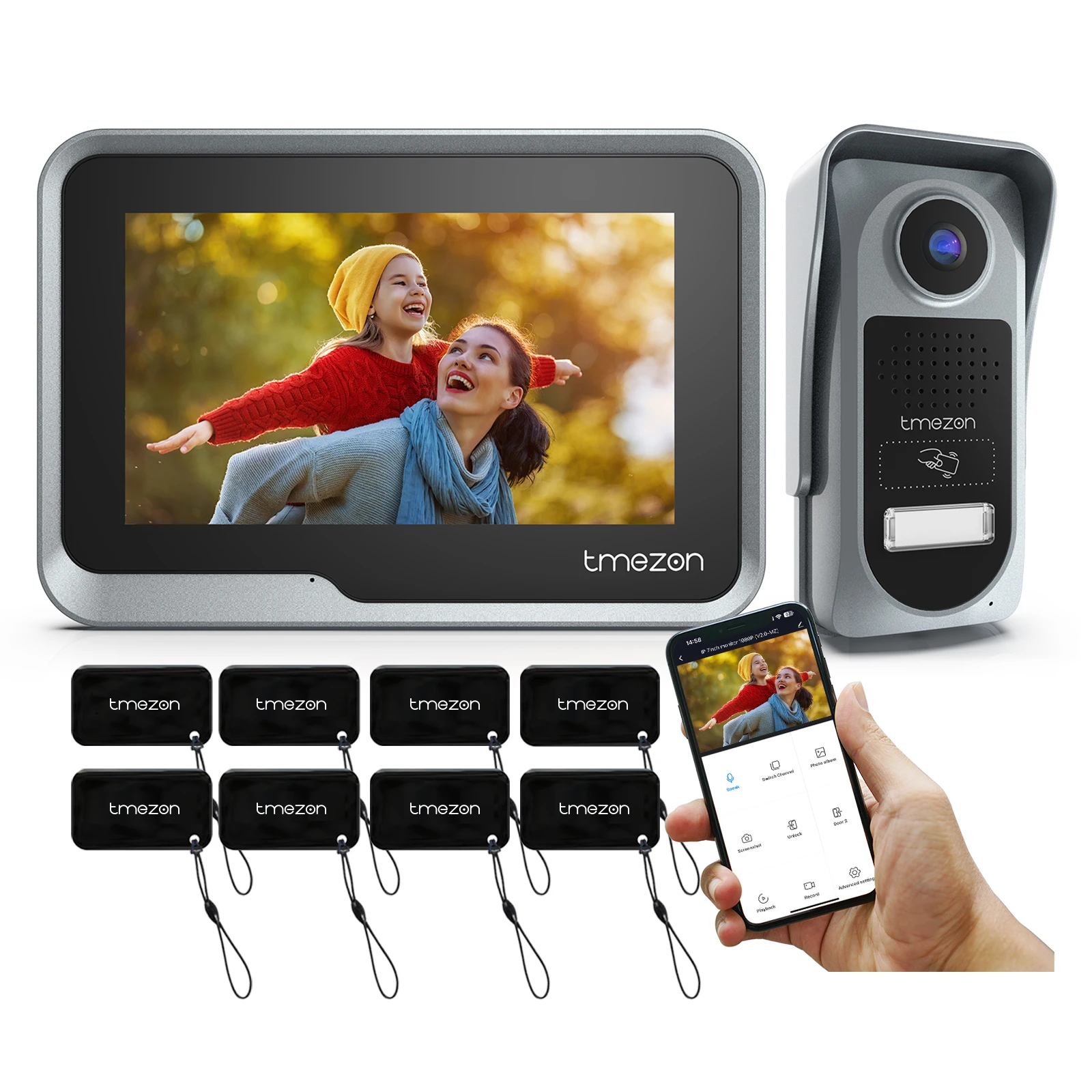 2 Fili Tmezon Wifi Videocitofono Campanello Citofono 7 Pollici 1080P Touchscreen App/Swipe/Card 3 In1 Sblocca Tuya App