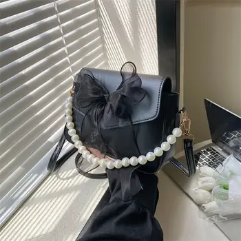 لؤلؤة الدانتيل القوس التجميع بو الجلود حقائب صغيرة للنساء الاستخدام اليومي حقيبة يد حقائب الكتف عبر الجسم، الحقيبة الهاتف الفتيات في سن المراهقة 3