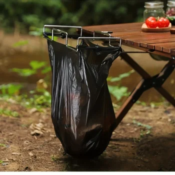 1 outdoor camping garbage bag rack, stainless steel hanging rack, table side rack, camping picnic barbecue hanging rack