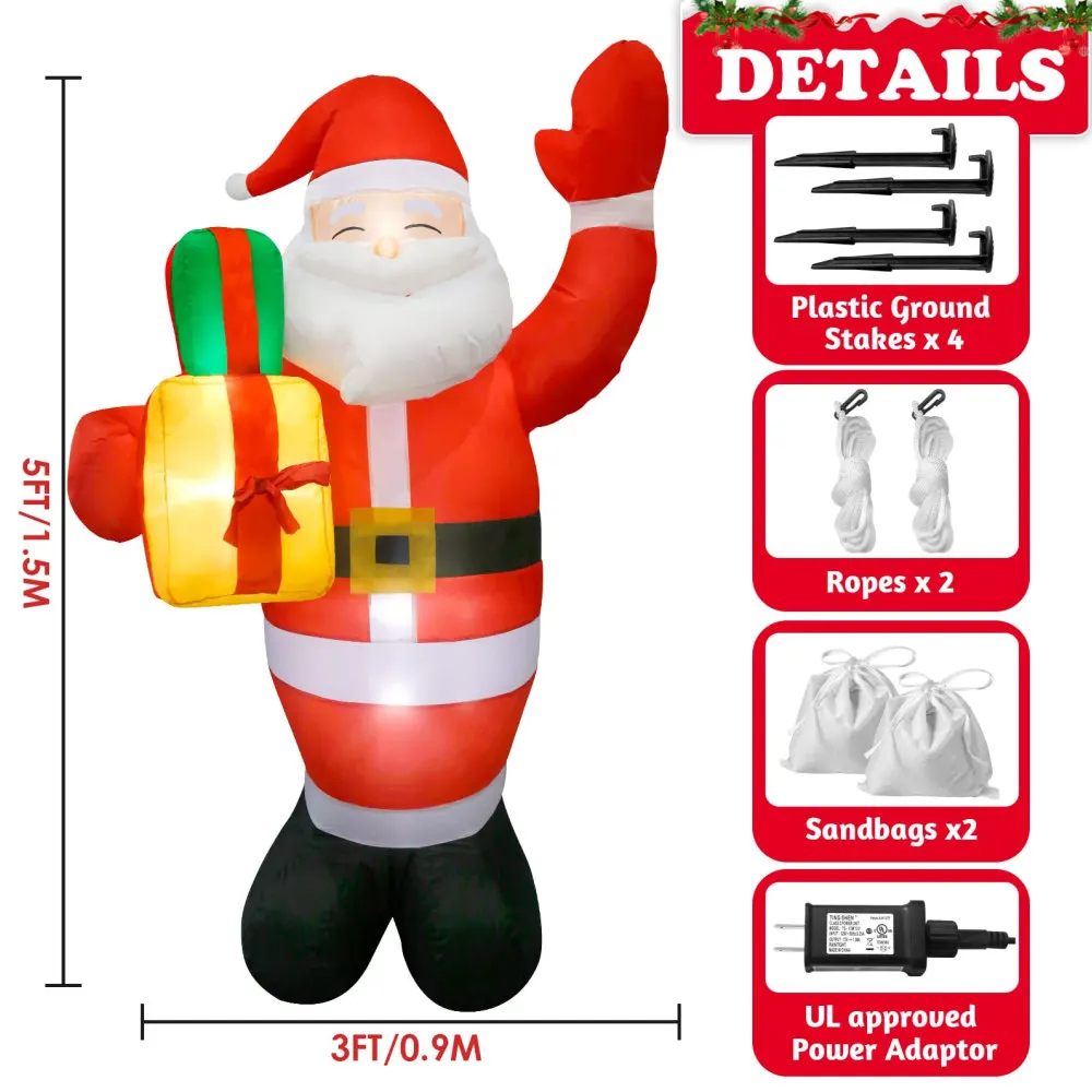 Inflatable Decoration 1.5M/5FT Christmas Inflatable Santa Claus Outdoor Decoration for Yard Garden Lawn