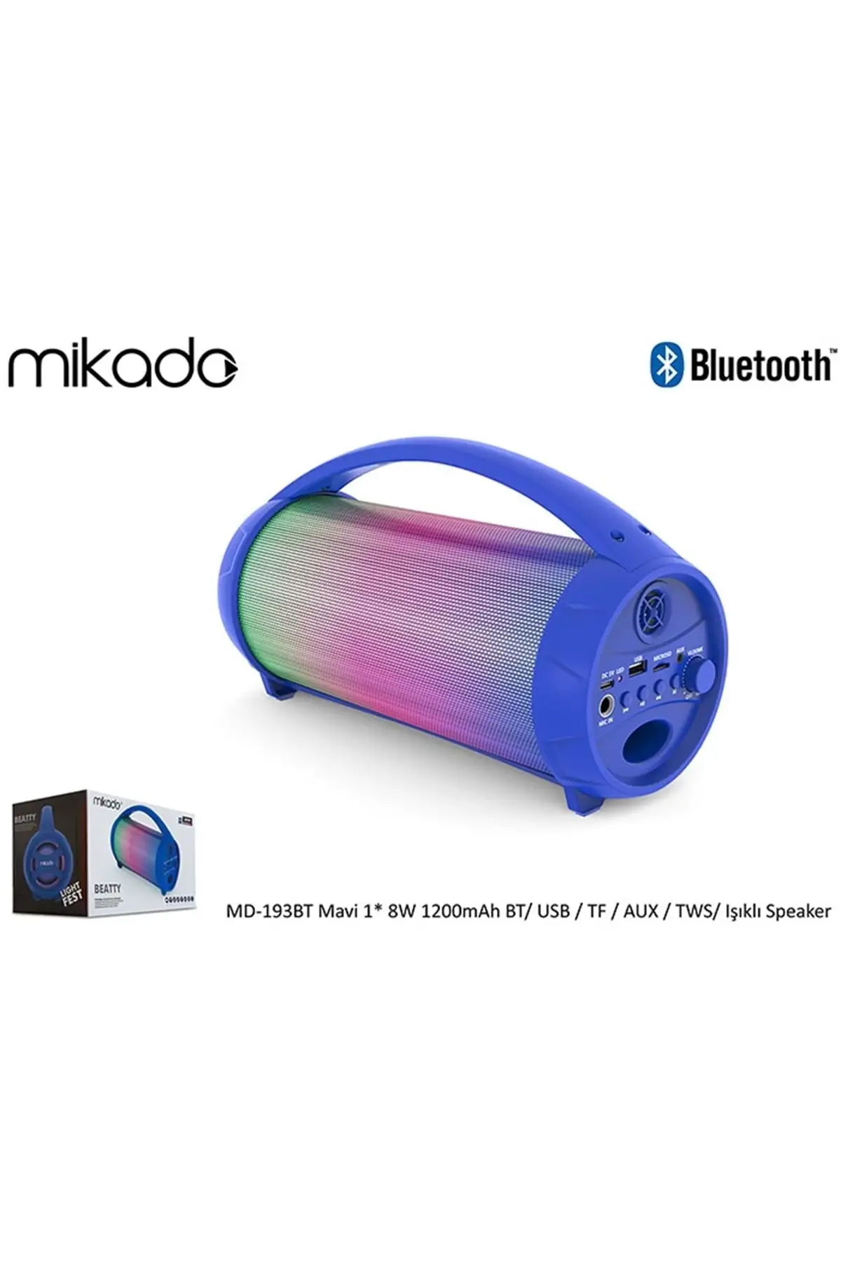 

Md-93bt Blue 1*8w 1200mah Bt usb tf aux tws illuminated Speaker