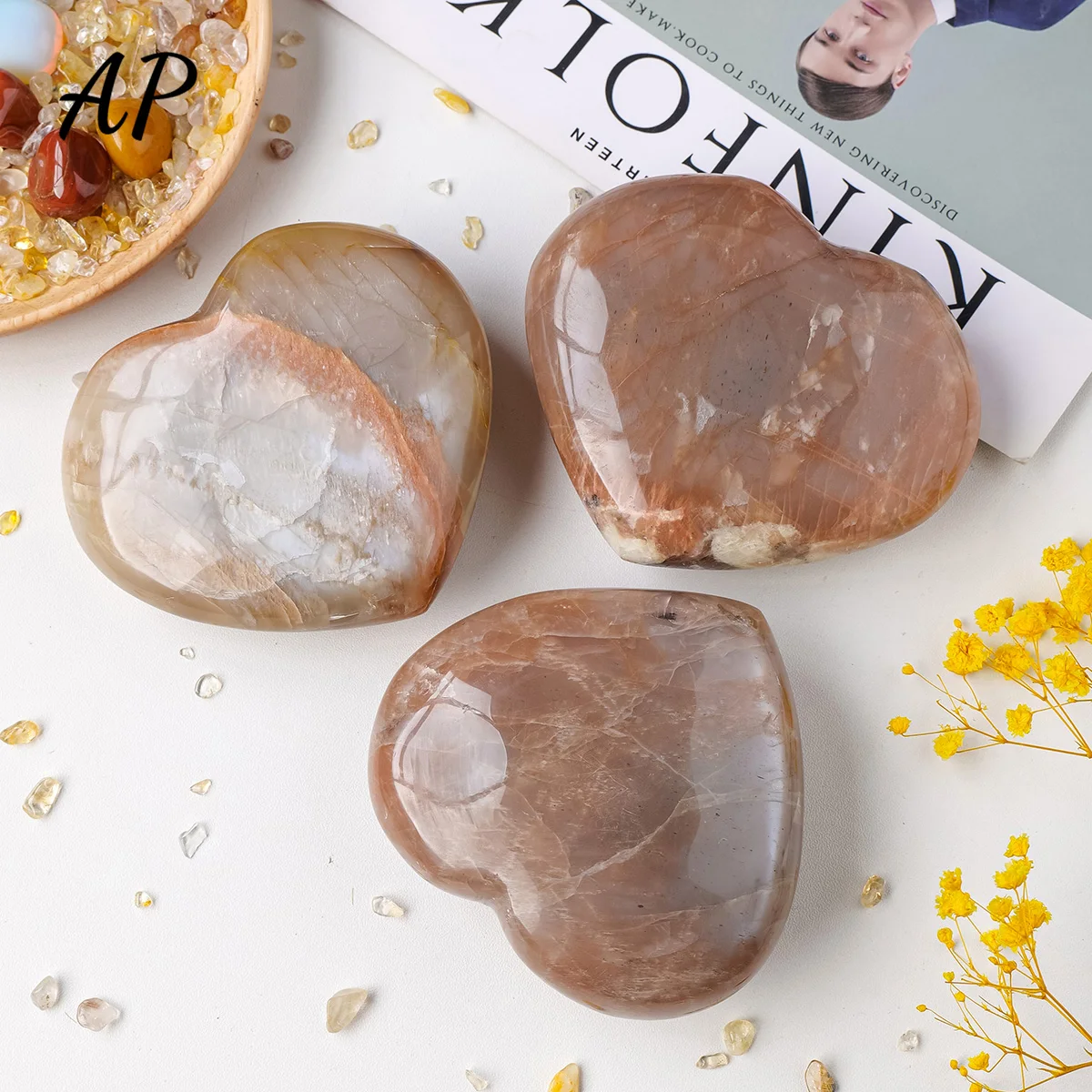 

1PC Natural Orange Moonstone Crystal Heart Shaped Ornaments Raw Stone Mineral Polishing Meditation Crystal Valentines Gift