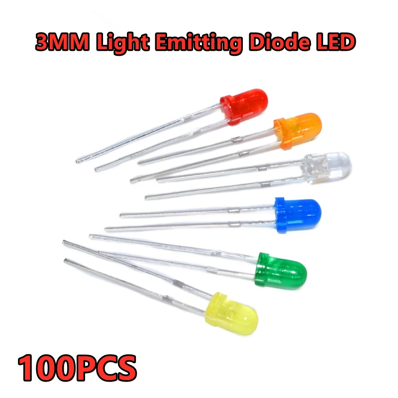 

100PCS 3mm LED Diodes Assorted Kit,White Green Red Blue Yellow,LED Light Emitting Diode Electronic Kit,Indicator Lights