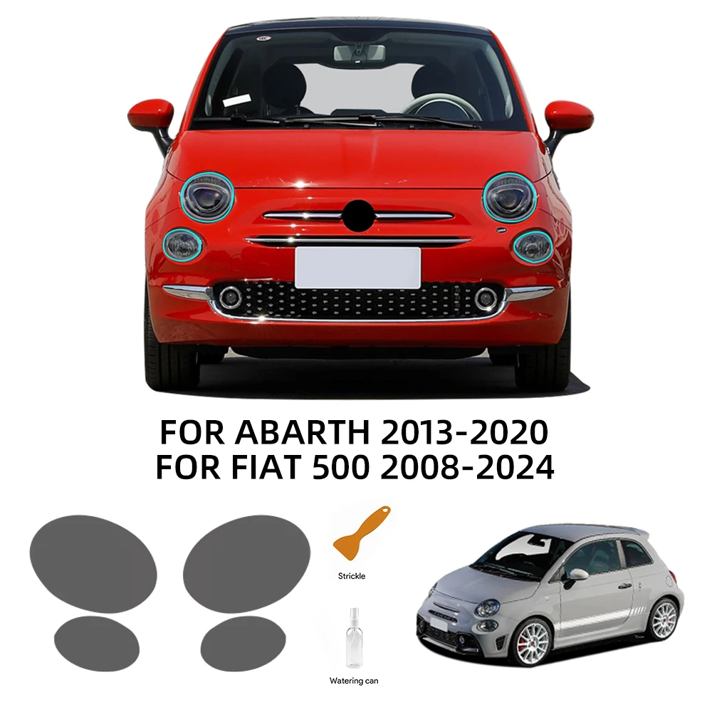Für Abarth 595 2013 2013 2014 2015 2016 2017 2018 2019 2020 Fiat 500 2008-2024 Rauchschwarz Klar Scheinwerferfolie Frontlampe TPU Kratzschutz – Detail 3
