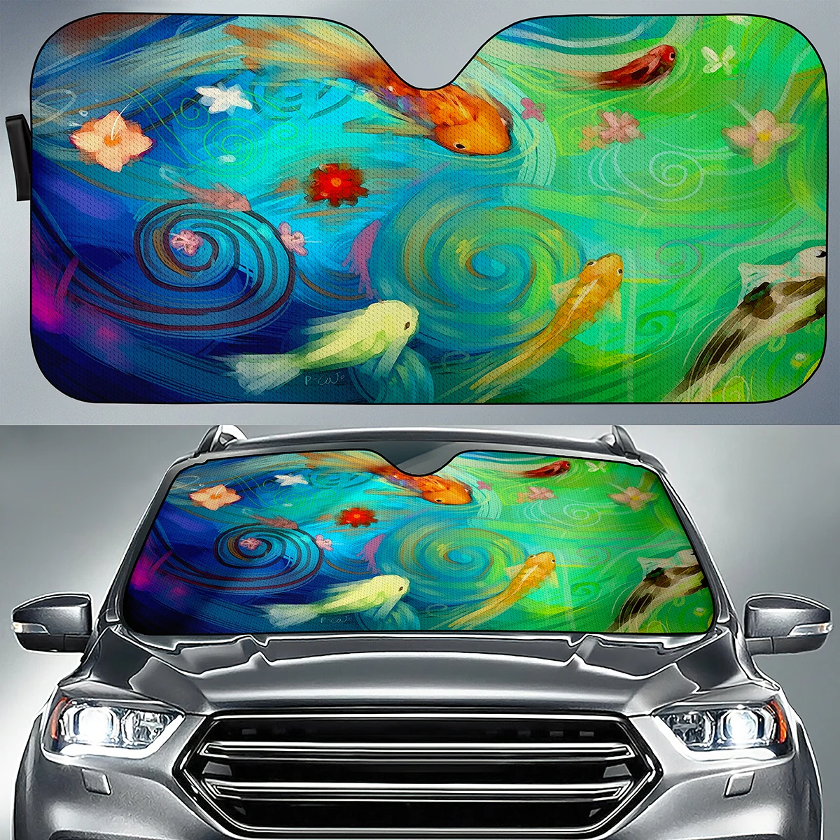 

Abstraction Art Fish Pattern Car Sunshade Interior Protector Block UV Sun Rays Heat Protection Visor Auto Sedan SUV Accessories