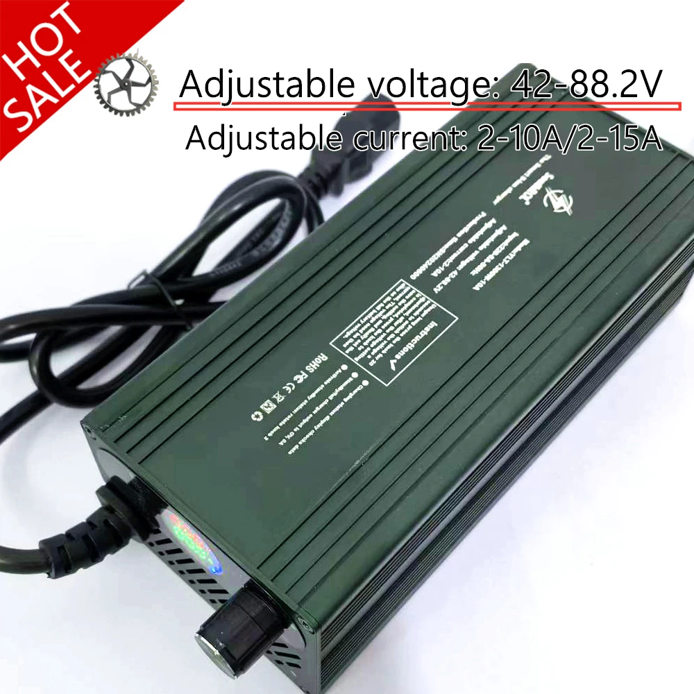 Lithium Battery Charger 15A Curren Voltage Adjustable 48V 60V 72V 84V 54.6V Li-ion Lifepo4 Lithium Battery Charger 13S 14S 16S 20S 24S fast charge parts