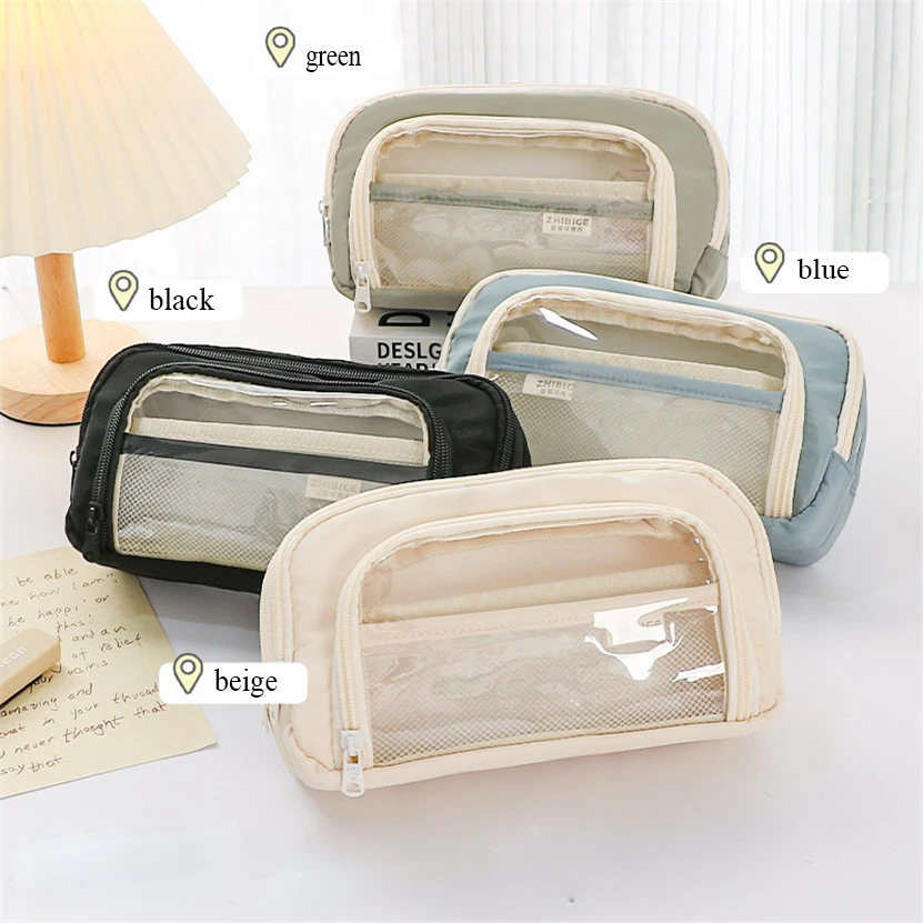 

Pencil Case Transparent Trousse Scolaire Fille Back To School Pen Case Fournitures Scolaires Multi Layers Stationery Pen Box Bag