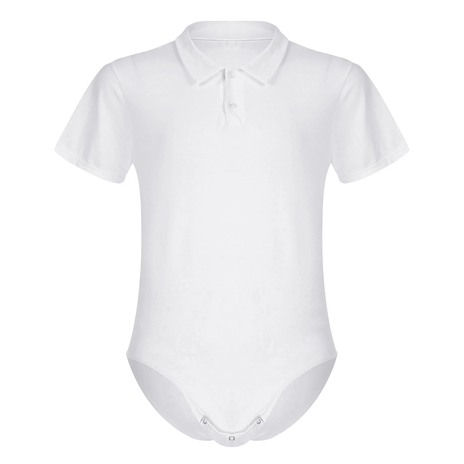 Adult Mens One Piece Bodysuit Catsuit Short Sleeve Turn-down Collar press button Crotch Shirt Body Suit Romper Pajamas Jumpsuit