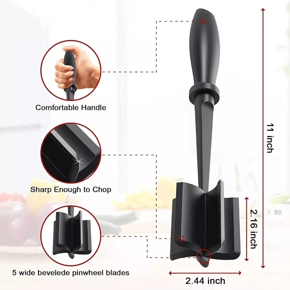 Description Picture 4 of itemHandheld Meat Masher Ergonomic Design Nylon Material Durable Heat-Resistant Kitchen Tool Potato Masher Hamburger Smasher
