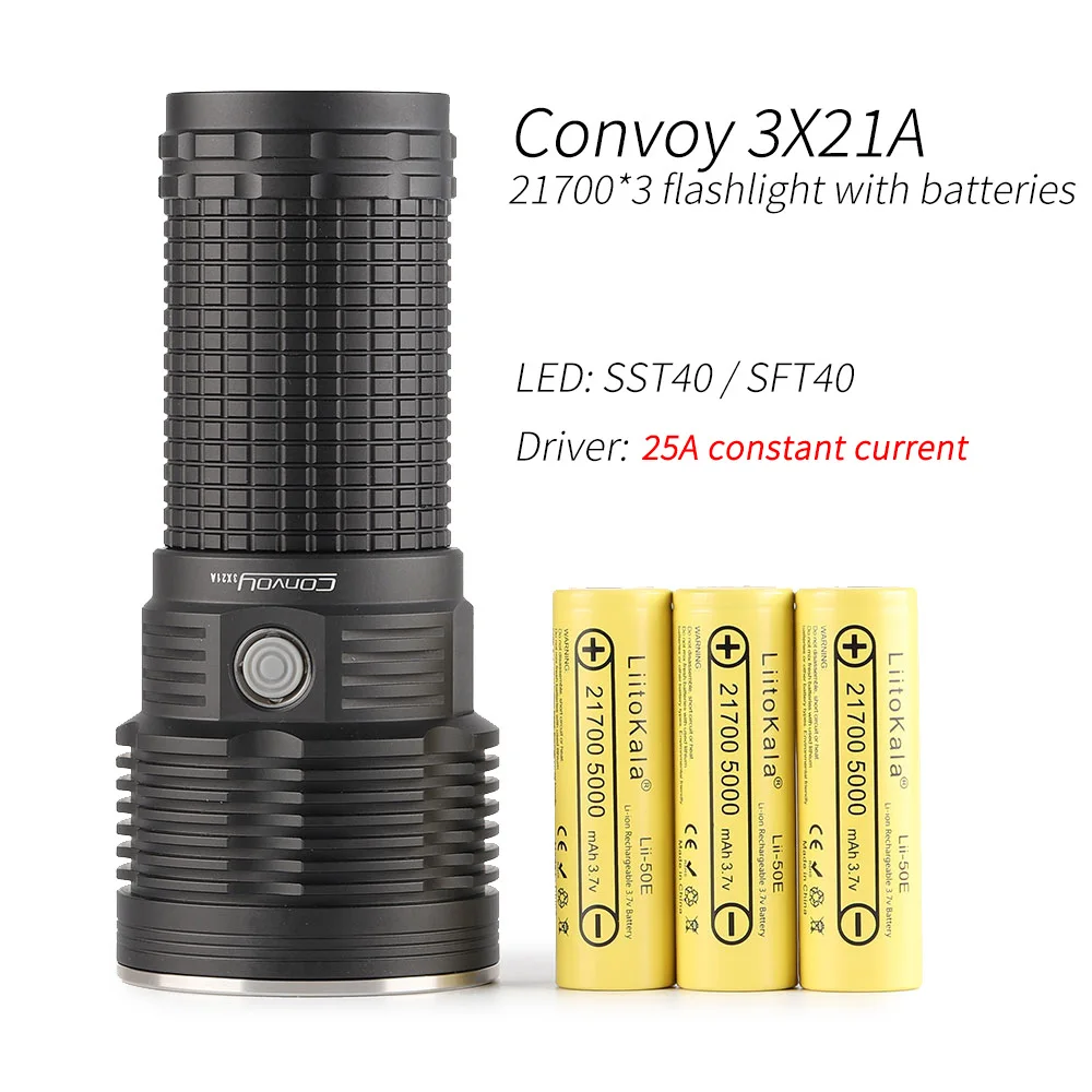 Convoy 3X21A SFT40 SST40 21700 flashlight torch,25A constant current buck,with 21700 battery inside