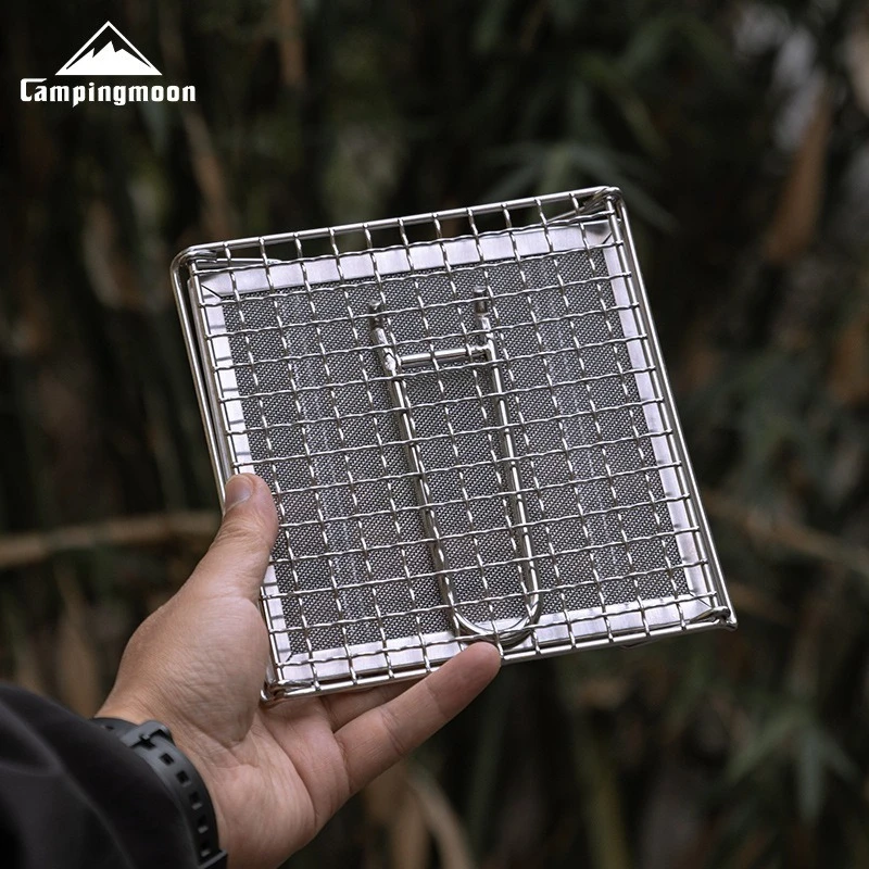 CAMPINGMOON Outdoor Camping 304 Stainless Steel Folding Toast Grill Net Uniform Baking Card style Gas Stove Grill Net 4