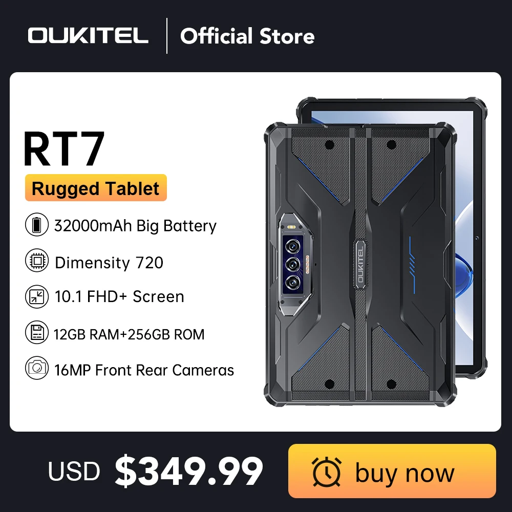 Oukitel Rt7 Titan 5G Tablet Robusto 10.1 "Fhd + 32000Mah 24Gb + 256Gb Tablet Android 13 48Mp + 20Mp Tablet Pc