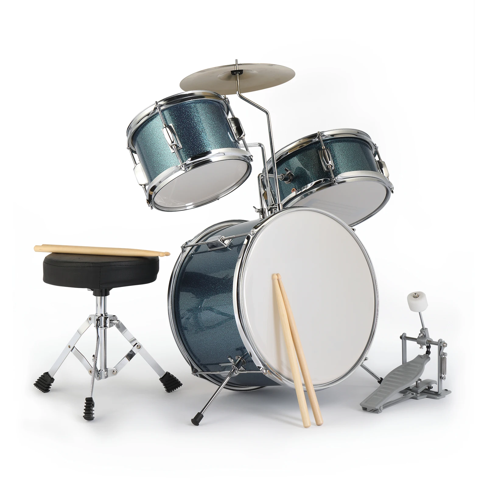 14"x10" 3-Pieces Junior Kids Drum Set Kit Pedal Drum Stick Wrench Stool