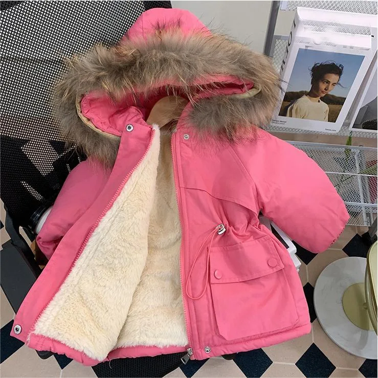 Winter Children's Plush Thickened Cotton Coat Windbreaker Jacket Medium Length for Boys and Girls children jackets