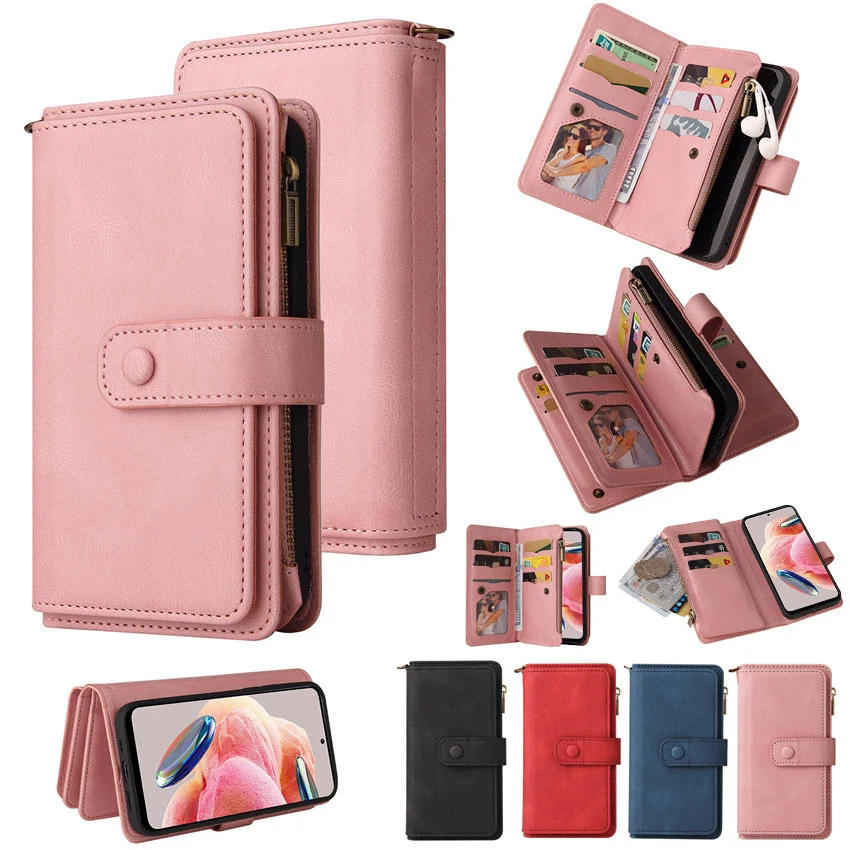 

Leather Zipper Wallet 15 Card Slot Case For Samsung Galaxy A20 A30 A42 A50 A51 A52 A52S A53 A54 A70 A74 A72 A73 Flip Cover Bag