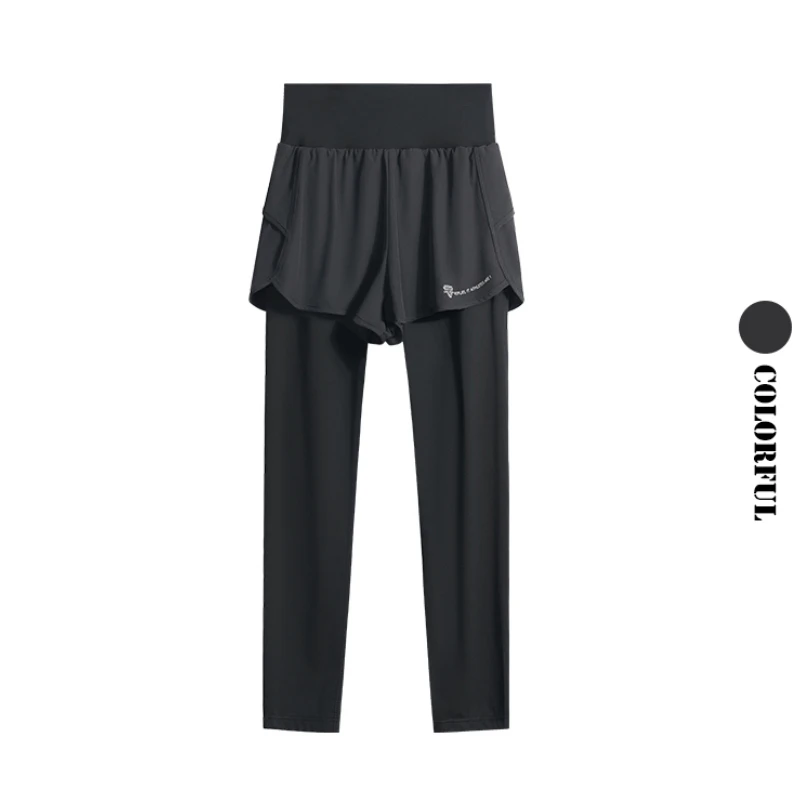 DRUR Women Gym Cropped Trousers Summer Lightweight 2 in 1 Yoga Pants Female High Waist Sports Leggings Fitness Running Tights 3