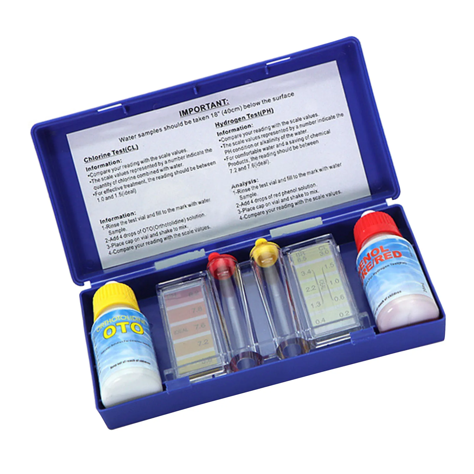 Water Tester Water Quality Test Solution with Testing Strip Tube Tool for PH Residual Chlorine Detection