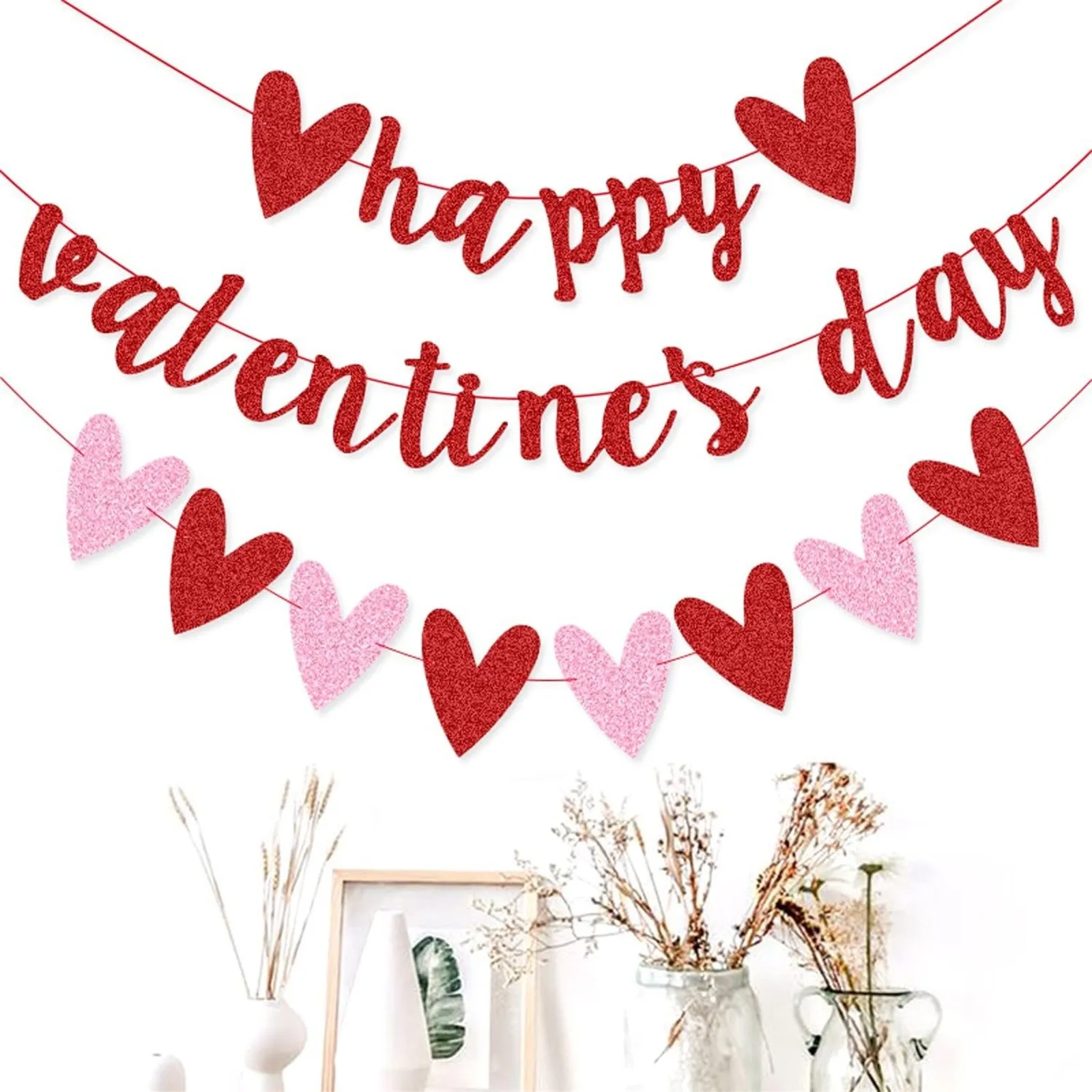 Happy Valentine&rsquo;s Day Banner Set Heart Valentines Day Party Decoration Banner for Valentines Wedding Anniversary Party Decor