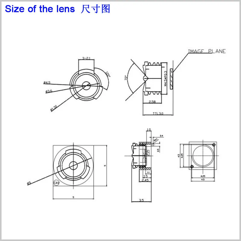 ڵ ĳ ī޶  Ȧ   , ð ġ, M4.5 EFL 2.9mm, 70 , 1/6 ġ, 5MP, 5x5mm