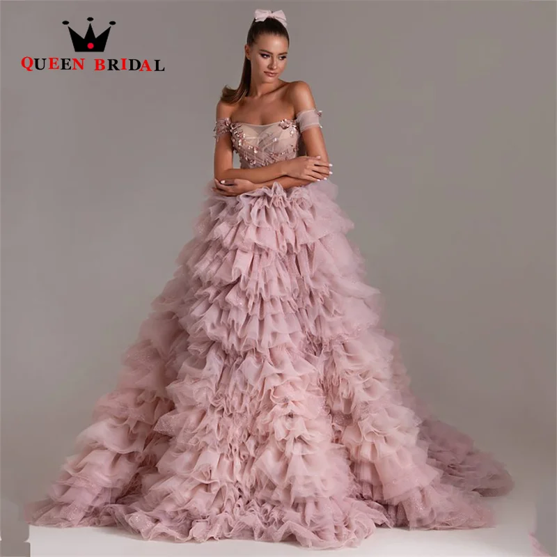 

Женское платье с открытыми плечами, розовое ТРАПЕЦИЕВИДНОЕ платье в пол, расшитое бисером, для выпускного вечера, индивидуальный пошив M60J