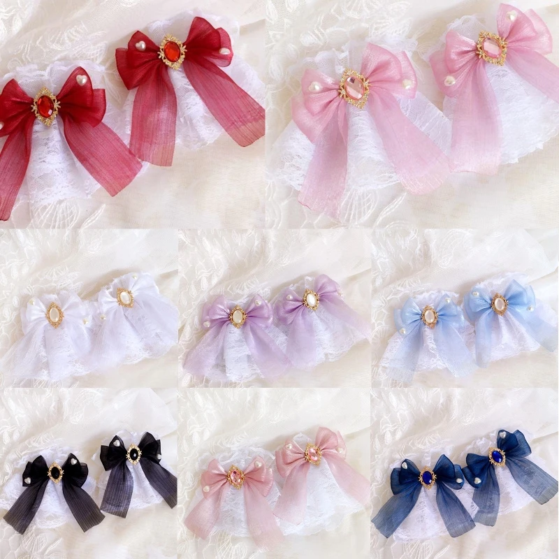 Japanese Lolita Hand Sleeve Wrist Cuffs cosplay wrist cuffs cosplay bracelet Sweet Ruffled Lace Multicolor Bowknot Maid Cosplay Bracelet for Wedding Party