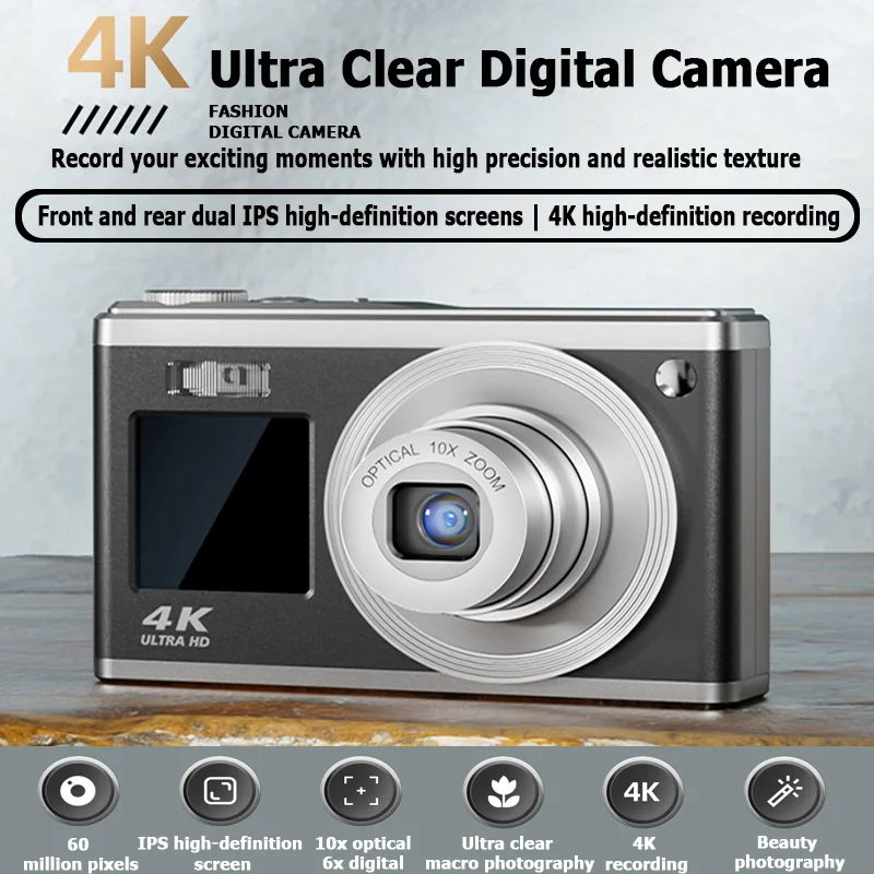 Dual Screen Camera K23 0GB-128GB Dual screen digital camera 4K telescopic lens 16x optical zoom waterproof camera selfie beauty home