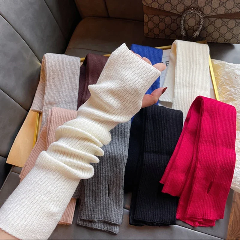 

Women Knitted Arm Warmers Woolen Arm Sleeve Long Fingerless Gloves Casual Warm Soft Fashion Female Gloves Y2k Soild Color