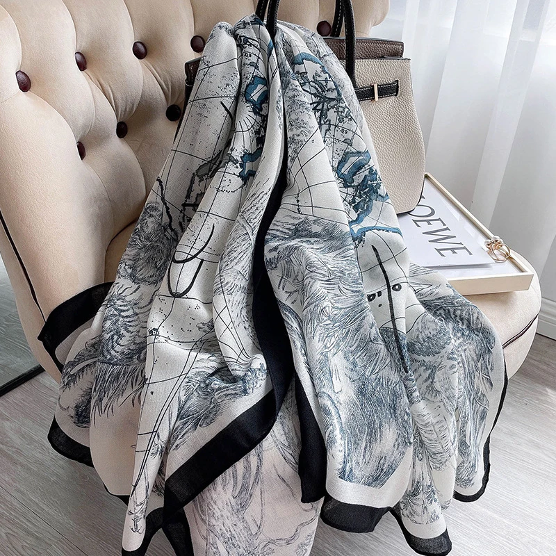 

2022Luxury Women Brand Cotton2022Scarf Large Shawls Pashmina Hijab Foulard Echarpe Design Print Lady Beach Stole Head Scarves