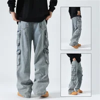 Multi-Pocket Blue Washed Jeans Cargo Pants Men Y2K Heavy Retro Streetwear Fashion Hip Hop Jeans Harajuku Casual Wide Leg Pants 2