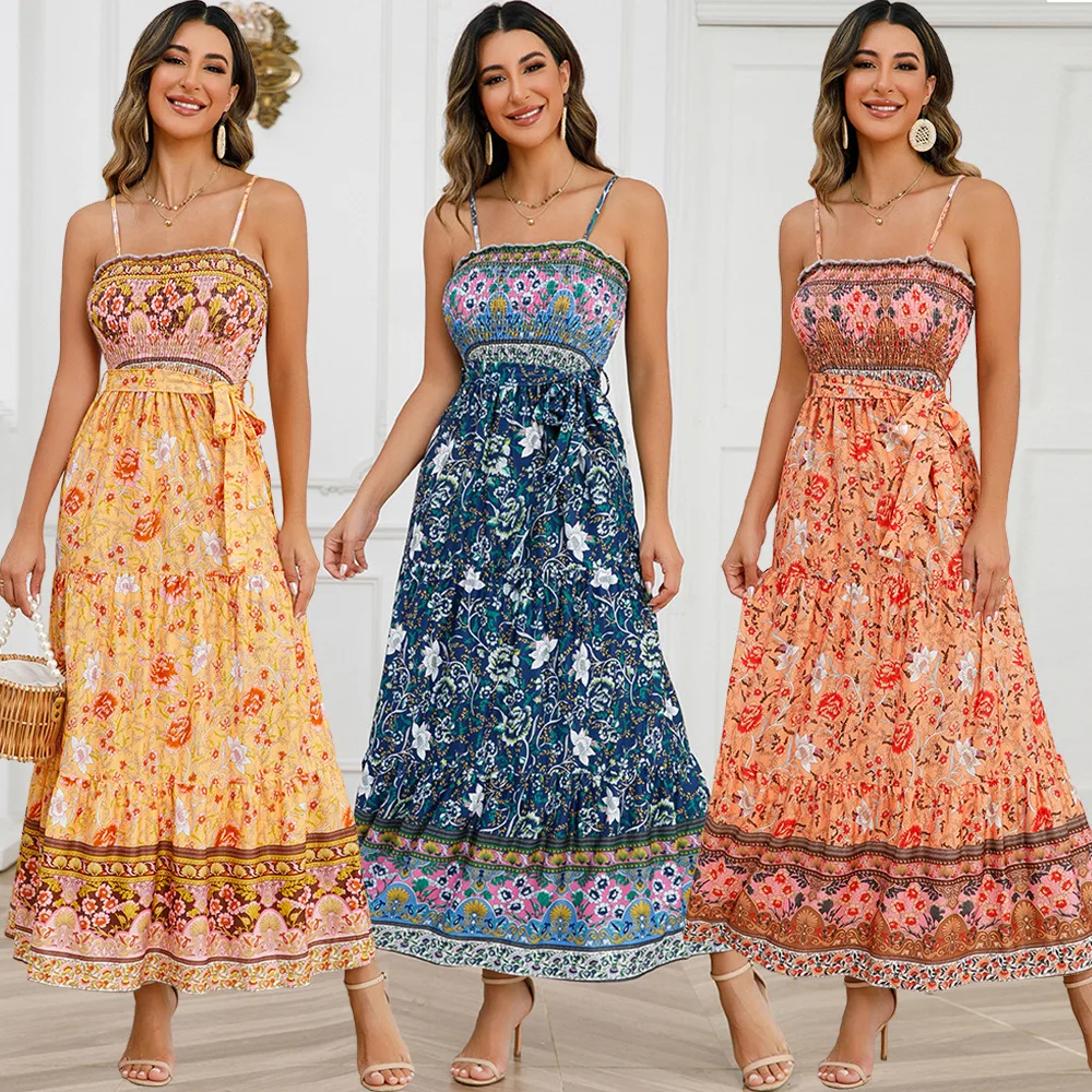

New European and American Solid Color Hollow Lace Spliced Square Neck Sleeveless Strap Dress