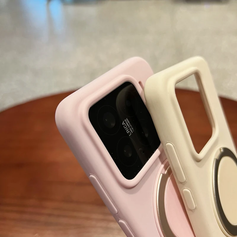 Luxury Liquid Silicone Phone Case with Metal Ring Stand and Shockproof Protection