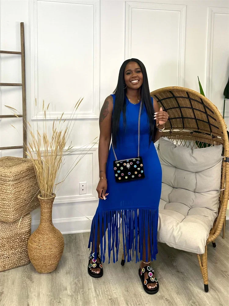 Wmstar Dresses for Women Wholesale Sexy Elegant Bodycon Outfits Tassel Dress Casual New In Summer Clothes Drop Shipping 2023