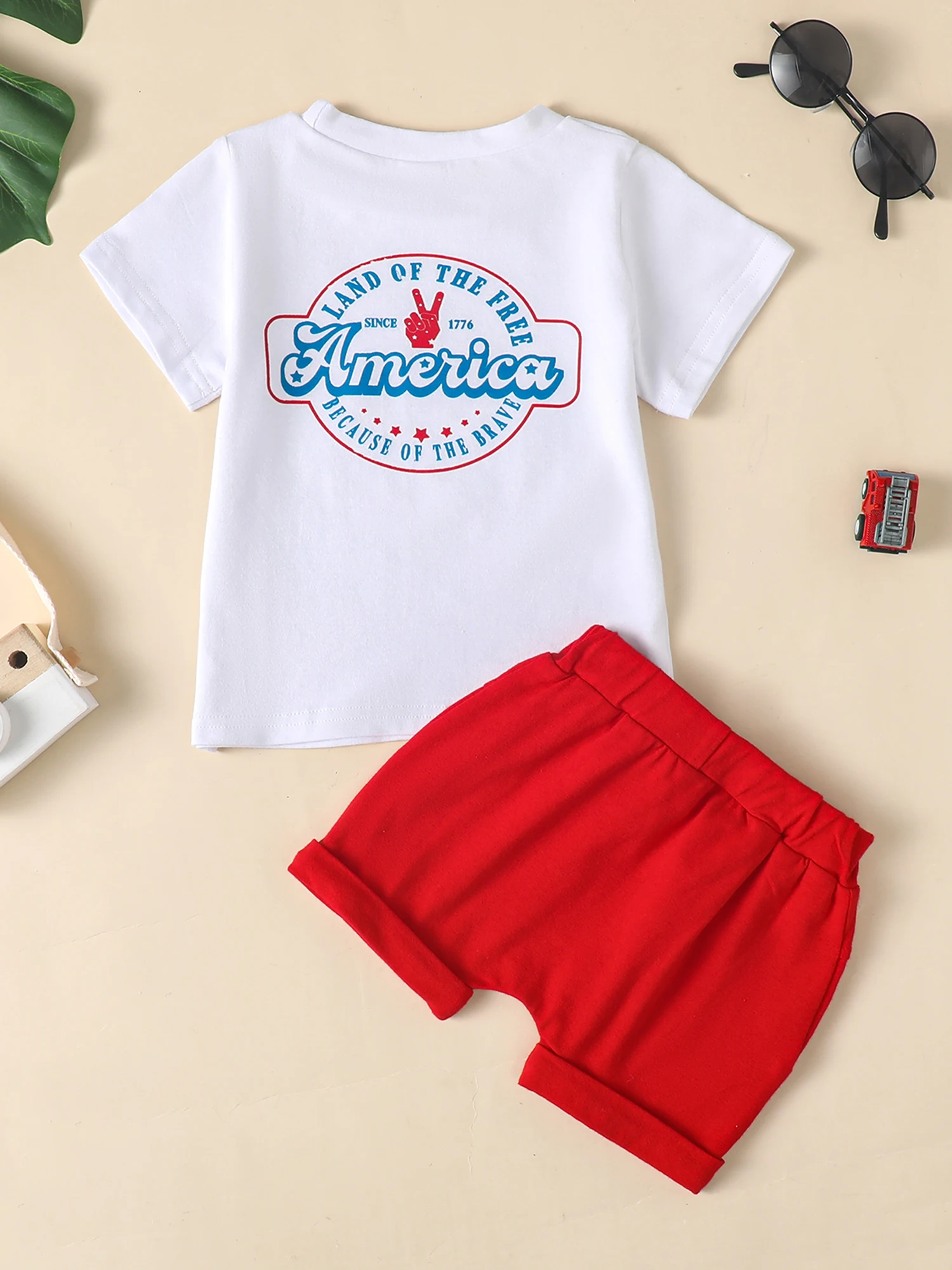 

TheFound 4th of July Baby Boys Clothes Summer All American boys print Short Sleeve Tshirt Top Red Shorts Baby Boys Outfits Sets