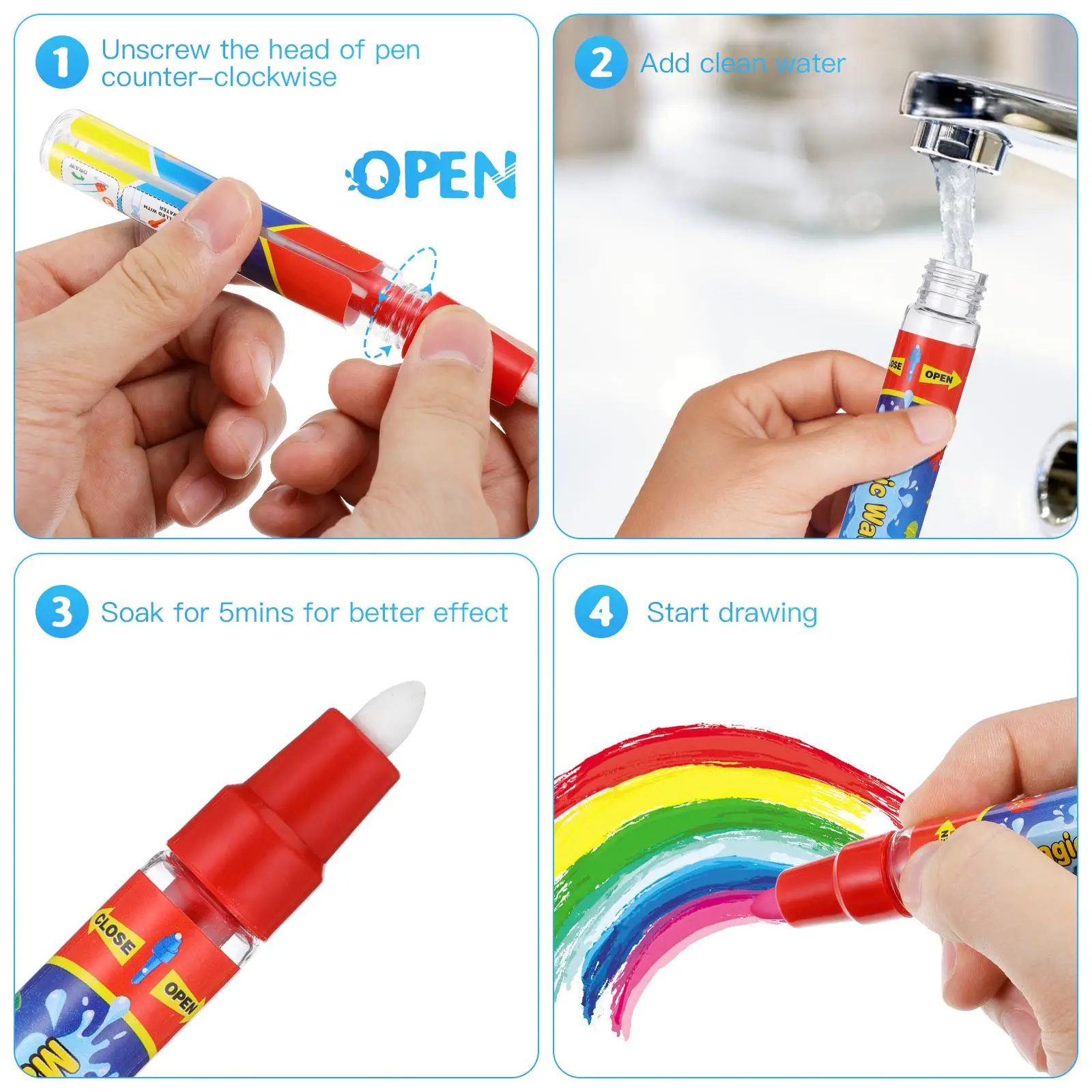 6pcs Magical Water Drawing Pen Kid Painting Water Writing Mat Pen Doodle Pens Replacement Tool Education for Kids water drawing pen