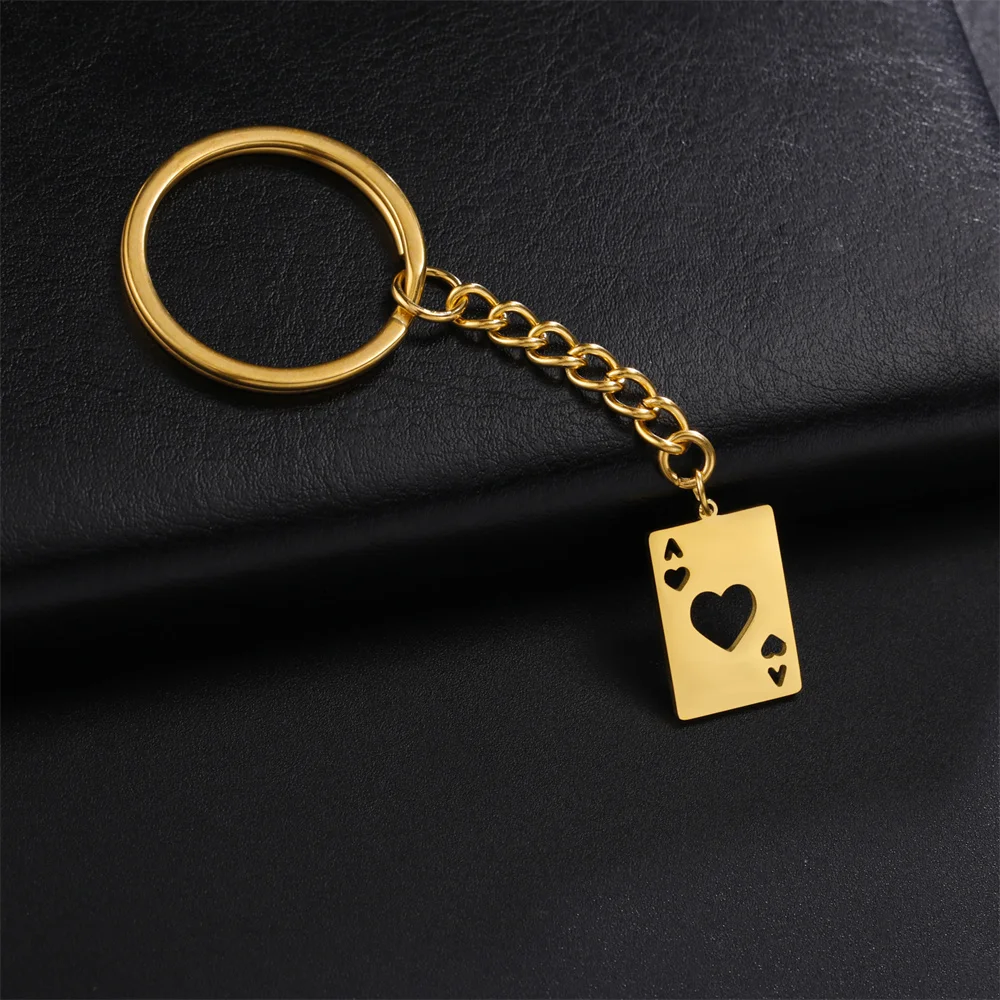 Poker Spielkarten Ace Anhänger Schlüsselanhänger Frauen Männer Edelstahl Lucky Ace of Spades Charm Auto Schlüsselanhänger Ring Neue Trend Geschenke – Detail 8