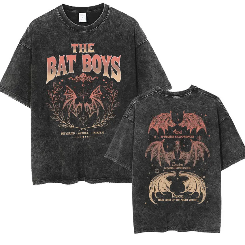 The Bat Boys The Night Court Acotar Retro Washed T Shirt Men's Fashion Gothic Tshirts Male Cool Oversized T-shirt Y2k Streetwear 4