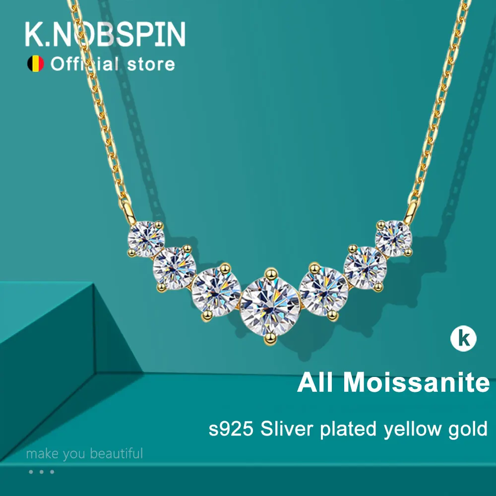 KNOBSPIN D VVS1 Moissanite Pingente Colares para As Mulheres Moda Partido Jóias GRA Certified 925 Sliver Banhado Colar De Ouro Amarelo