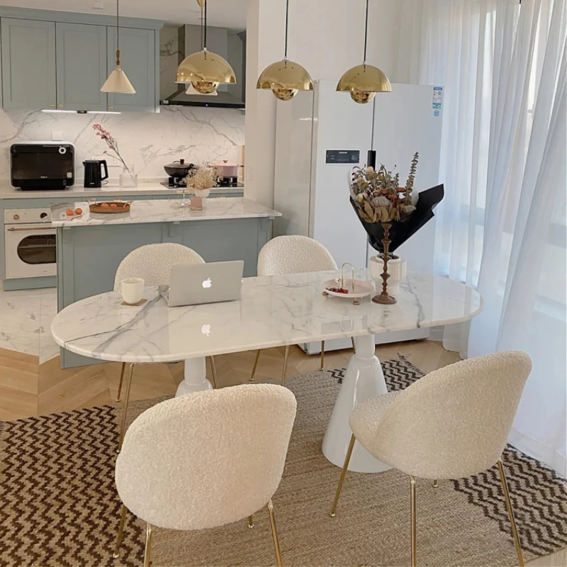 

Роскошный мраморный обеденный стол и стулья, простой современный Овальный Обеденный стол в скандинавском стиле для маленькой квартиры