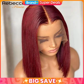 Rebecca Short Straight Bob Human Hair Lace Wig For Women Brazilian Remy Hair Middle Part Lace Easy Wear T Part Lace Wigs 1