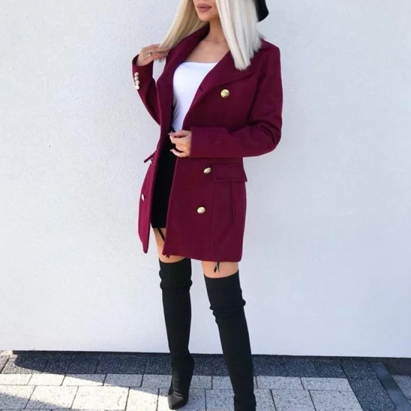 Women Casual Wool Blends Lapel Overcoat Autumn Winter Solid Fashion Long Sleeve Coat Outwear Elegant Double-Breasted Lady Jacket white puffer