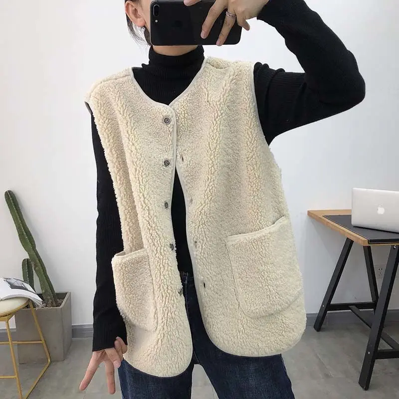 Fashion O-Neck Pockets Sleeveless Vests Coats Women\'s Clothing 2023 Autumn Winter Loose Commuter Tops All-match Jackets