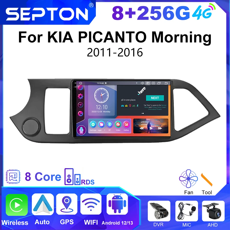 

SEPTON Android 12 4G 2Din Car Stereo Radio for KIA PICANTO Morning 2011-2016 Multimedia Video Player Carplay Auto GPS Head Unit